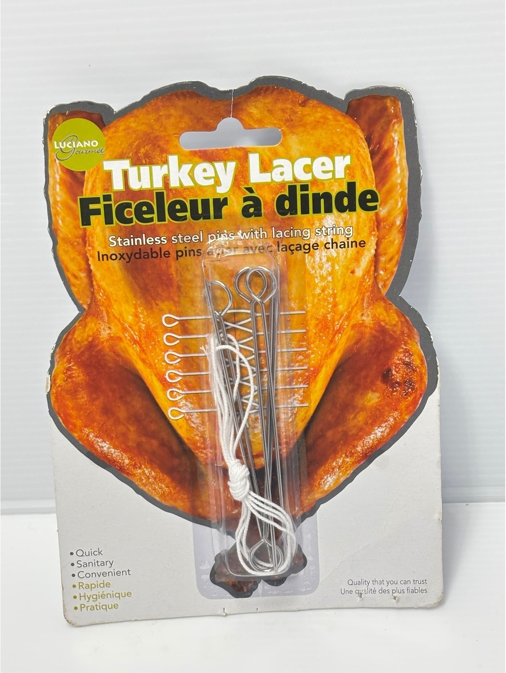 Luciano Gourmet Stainless Steel Turkey Lacer with Lacing String - Kitchen Tool